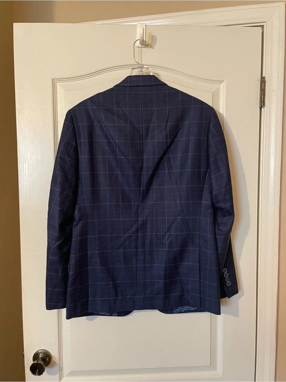 TALLIA Mens Blazer 38R Navy Windowpane Wool Silk Sport Coat Paisley Linin